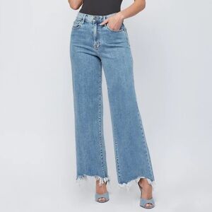 Hidden Los Angeles MEDIUM WASH CLEAN FRAYED HEM STRETCH DAD JEAN